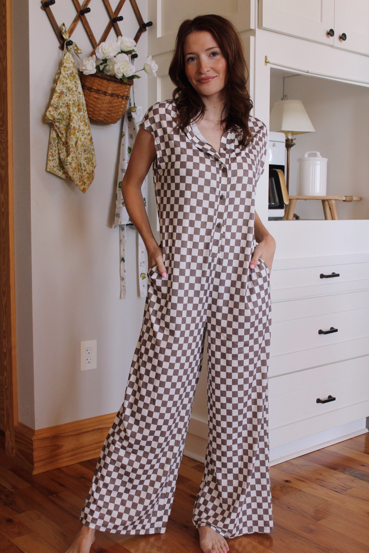 Brown Checkered Jumpsuit