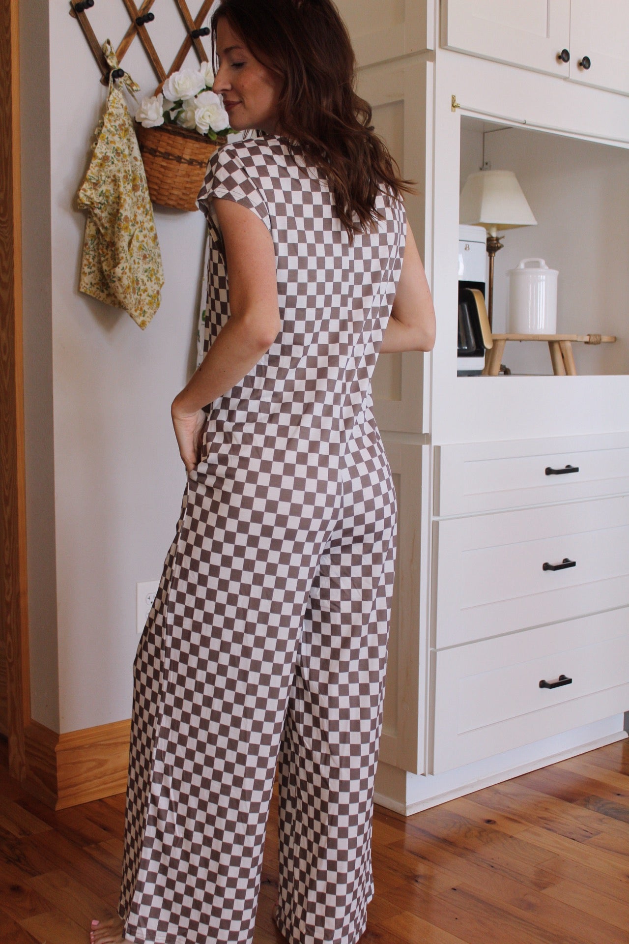 Brown Checkered Jumpsuit