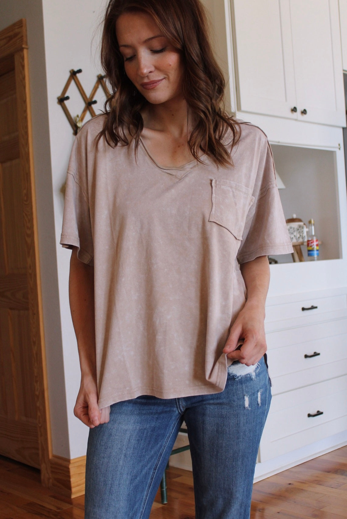 Taupe V-Neck Top