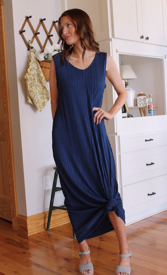 Pleated Dress- Navy