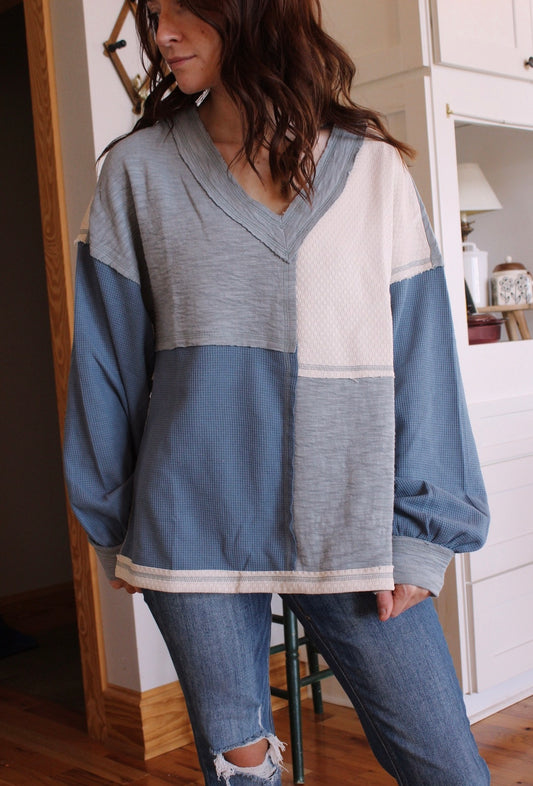 Oversized Color Block Top- Midnight