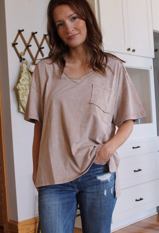 Taupe V-Neck Top