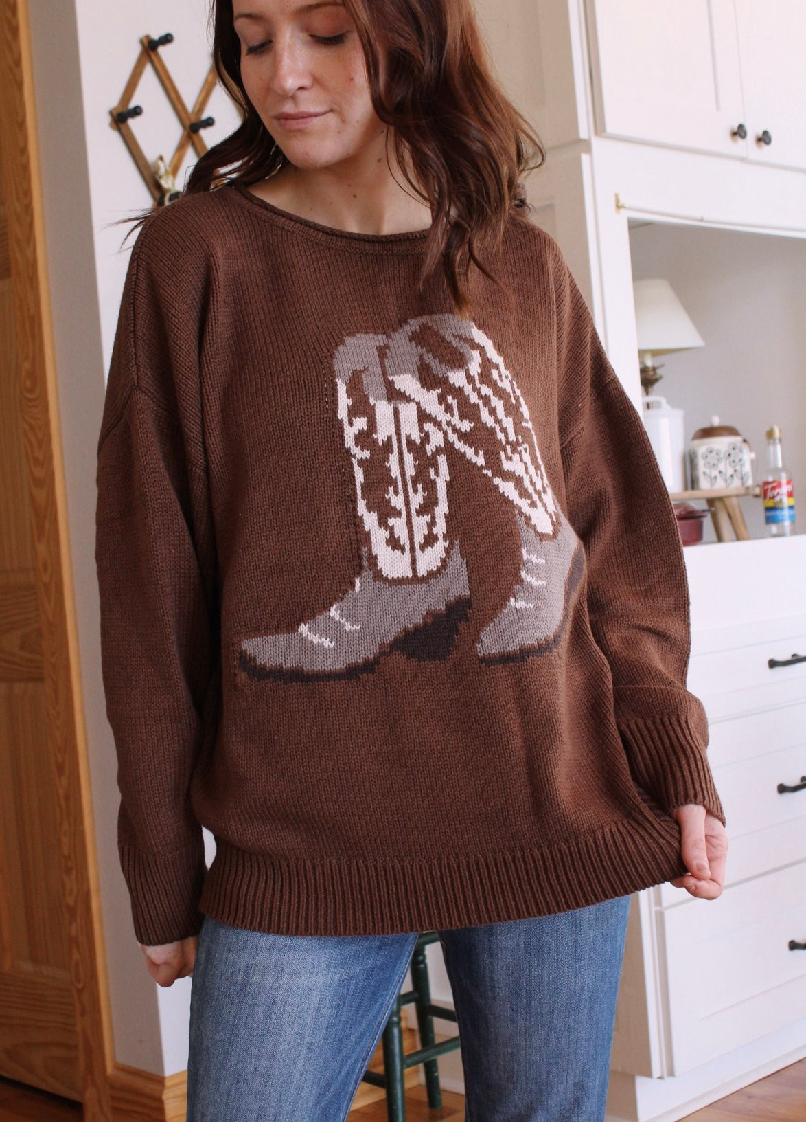 Western Boot Brown Sweater