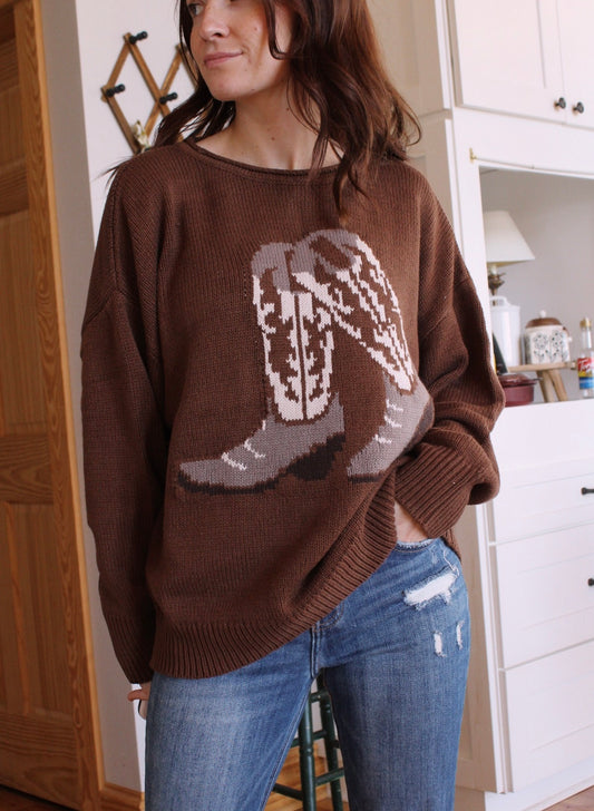 Western Boot Brown Sweater