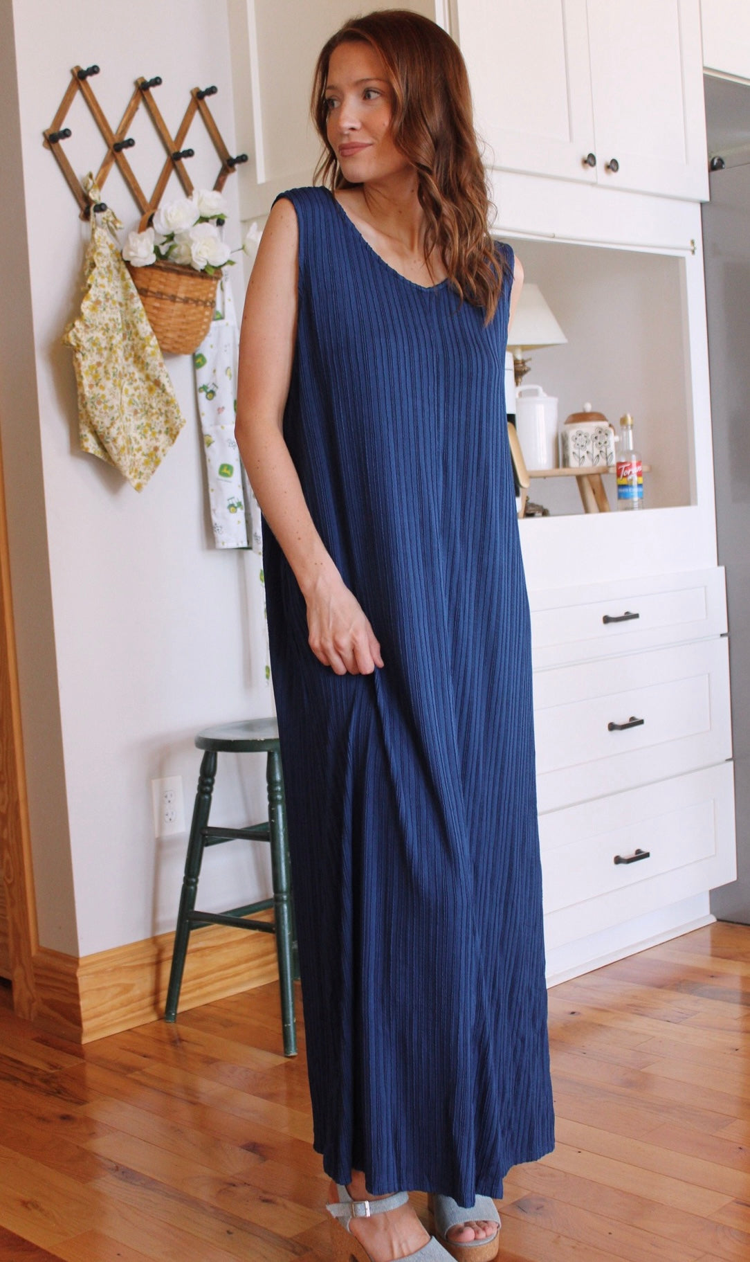 Pleated Dress- Navy