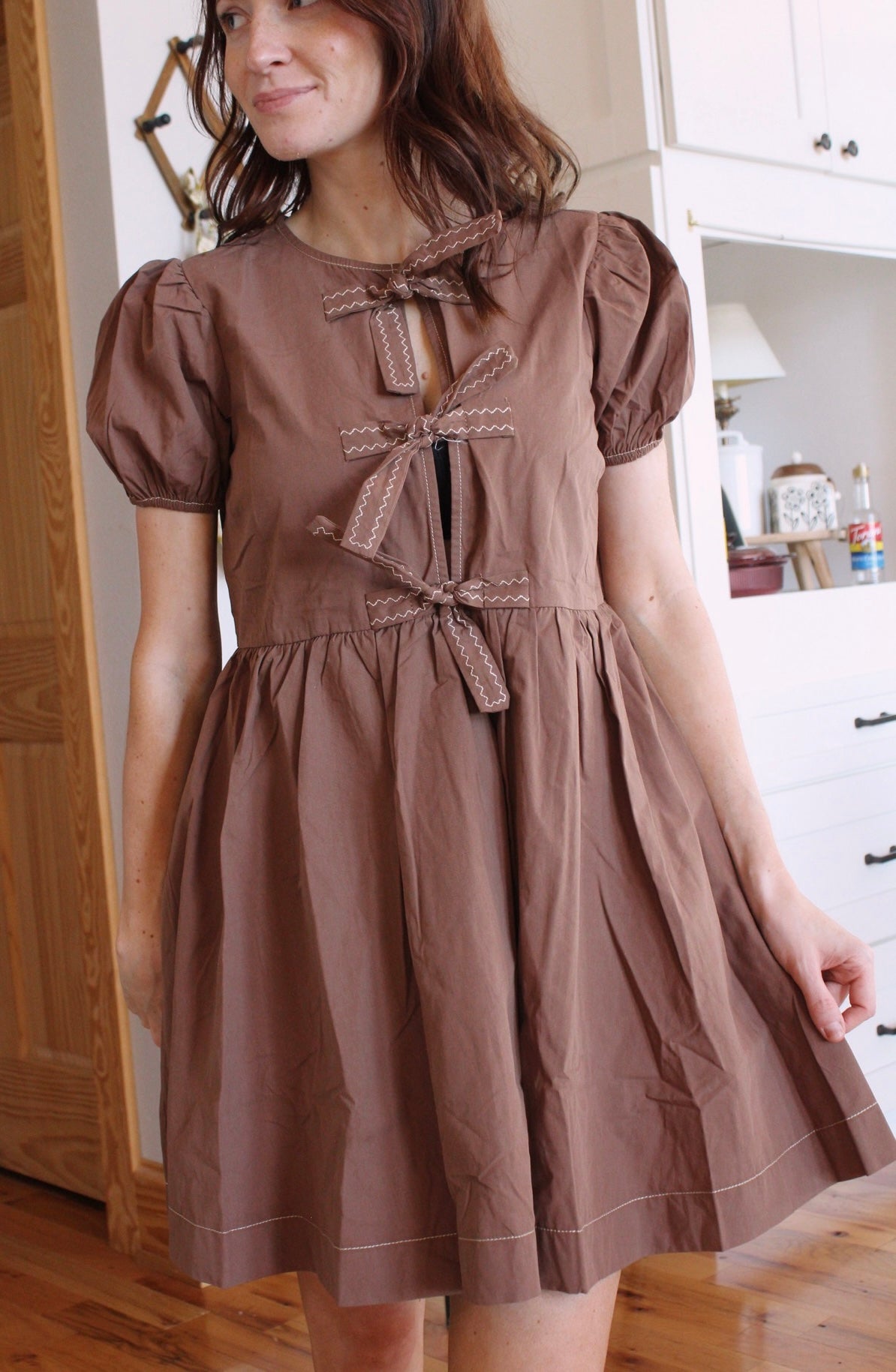 Brown Babydoll Mini Dress