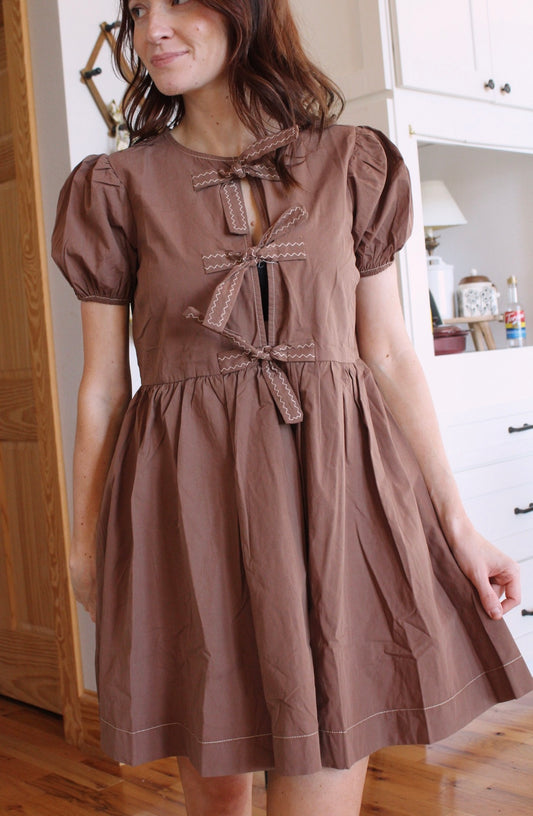 Brown Babydoll Mini Dress